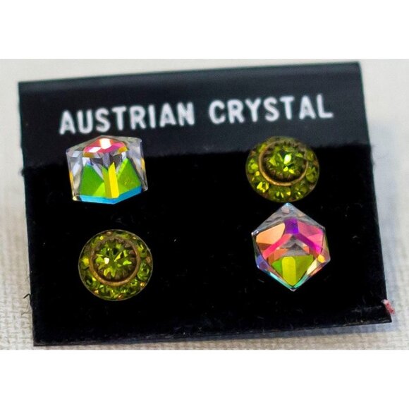 Vintage Art Deco Abstract Iridescent Faux Gems Stud Earrings by Austria - K1 - Picture 2 of 4